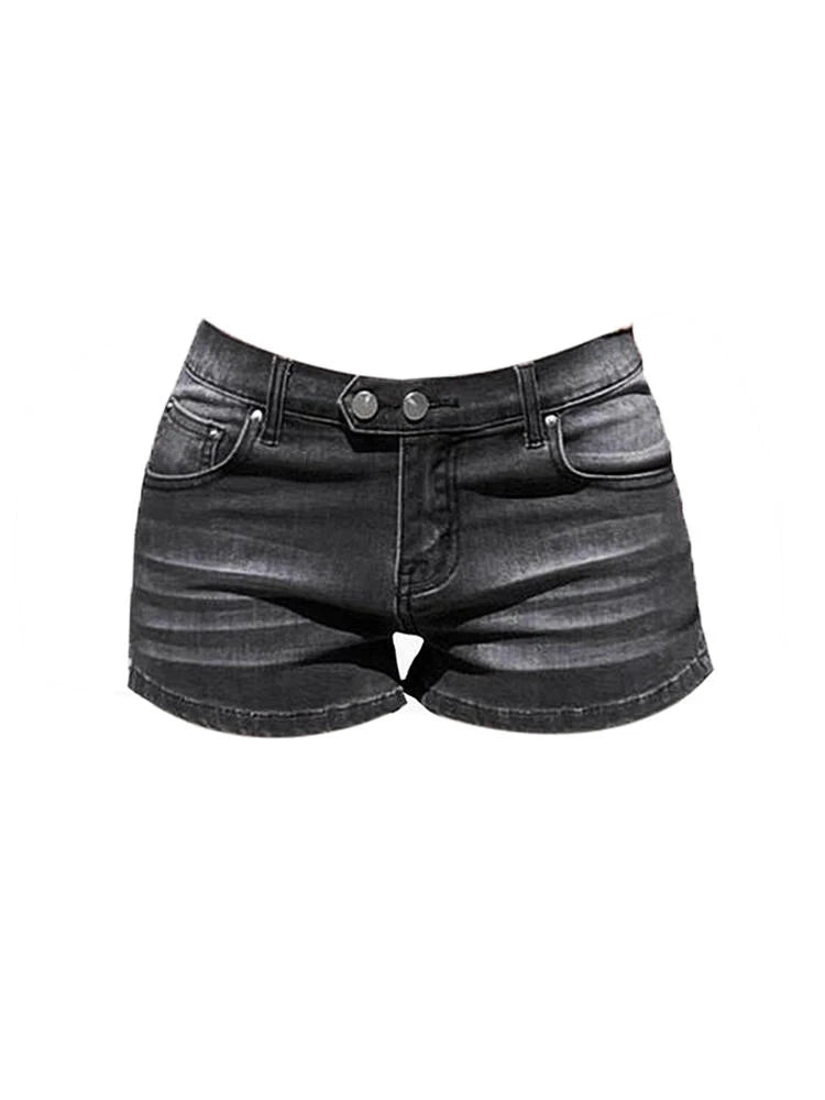 Women's Grey Denim Shorts Low Waist Mini Jeans Shorts 2000s Vin...
