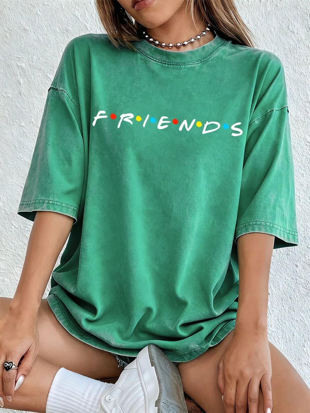Sitcom Movie Friends Print Washed T-Shirts Women Cotton Oversize T Shirt Summer Soft Short Sleeve Tops Street O-Neck Clothes